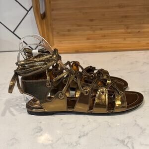 Colin Stuart gold gladiator ankle strap Grecian sandals size 7 faux leather